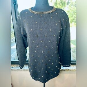 Allison Smith Vintage Cotton Blend Black Sweater Gold Accents Size Medium